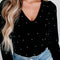 Pearl Detail Velvet V-Neck Long Sleeve Bodysuit